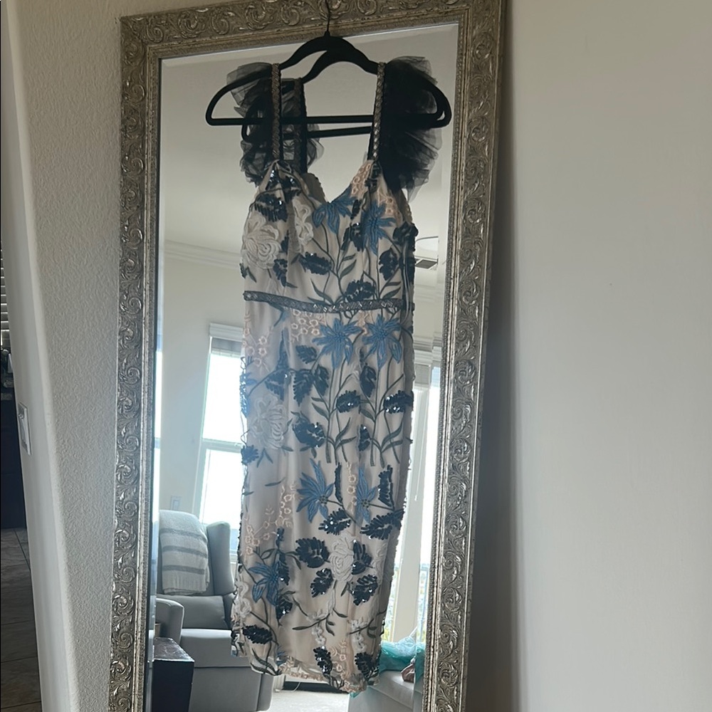 Floral Embroidered Dress with Tulle Straps
